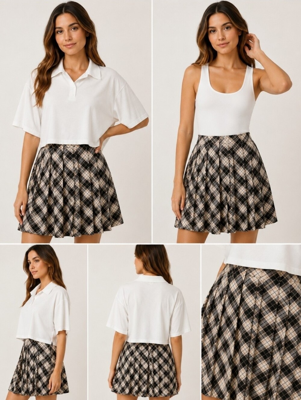 NWT Kingston Grey Jr's 2 piece pleated mini skirt and ivory polo top Sz Lg